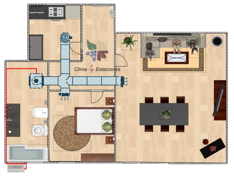 Aire por conductos - Vivienda con 1 habitación 