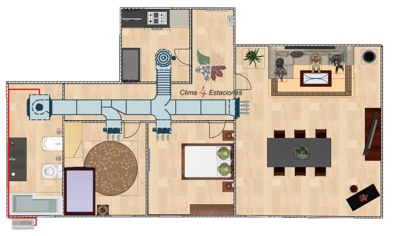 Aire por conductos - Vivienda con 2 habitaciones 