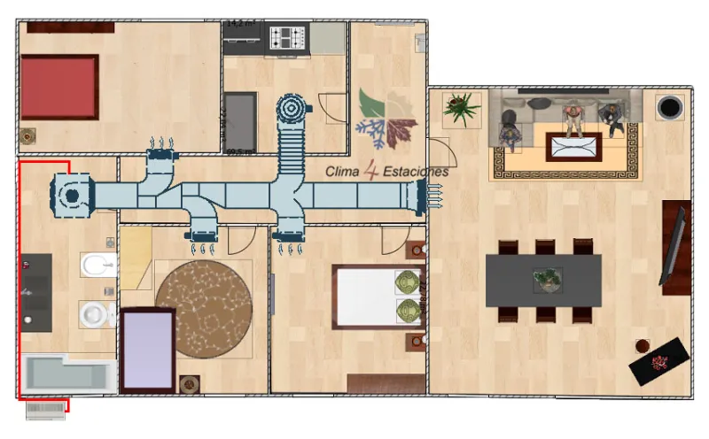 Aire por conductos - Vivienda con 3 habitaciones 